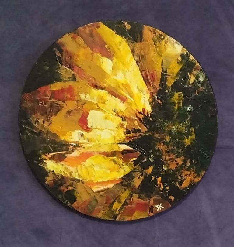 Картина "Подсолнух 2" Холст хлопок, краска акрил. Диаметр 40 см. Стоимость 320 рублей