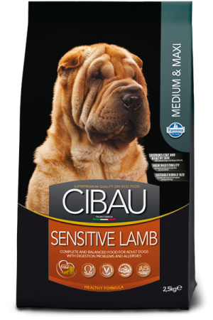 Farmina Cibau Sensitive Lamb Medium  Maxi - полнорационный и сбалансированный корм для взрослых собак крупных пород. Снижает риск развития аллергических реакций.